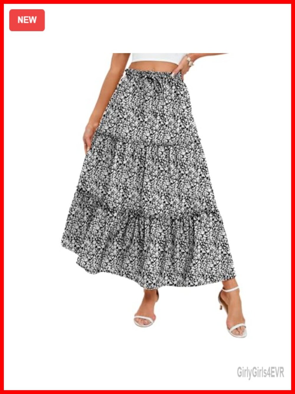 Flowy Maxi Skirt High Waist A-Line Floral Boho Summer Beach Vacation